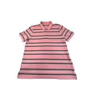 Lands End Mens XXL Traditional Fit Pink Striped Short Sleeve Polo Shirt Cotton B